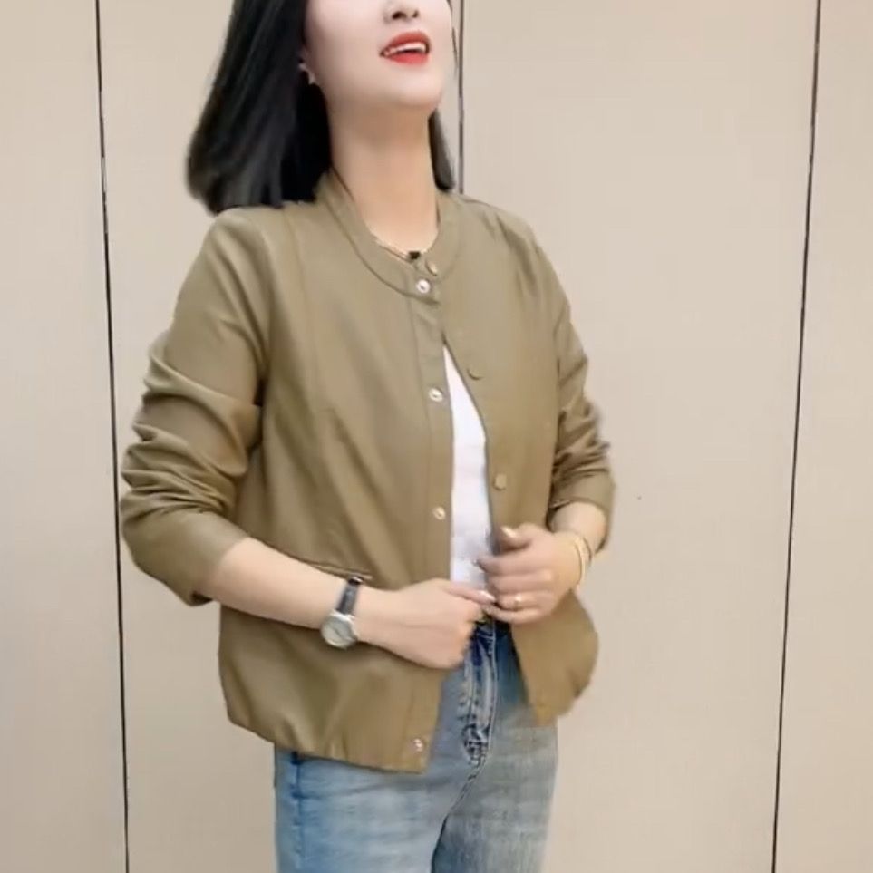 简约百搭宽松休闲皮棒球服皮夹克