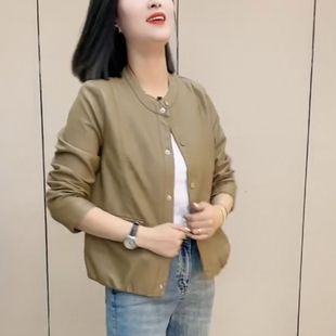 时尚 宽松显瘦洋气百搭皮夹克上衣减龄轻熟风 圆领pu皮衣外套女短款