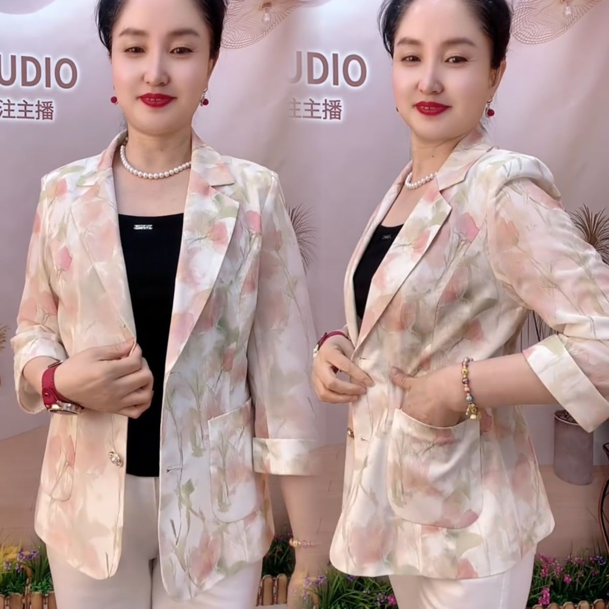 高档防晒夏季网纱西装时尚外套女2025新款印花气质修身西服上衣