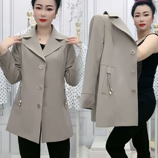 妈妈春秋风衣外套新款洋气品牌40岁50中老年女士休闲西装上衣
