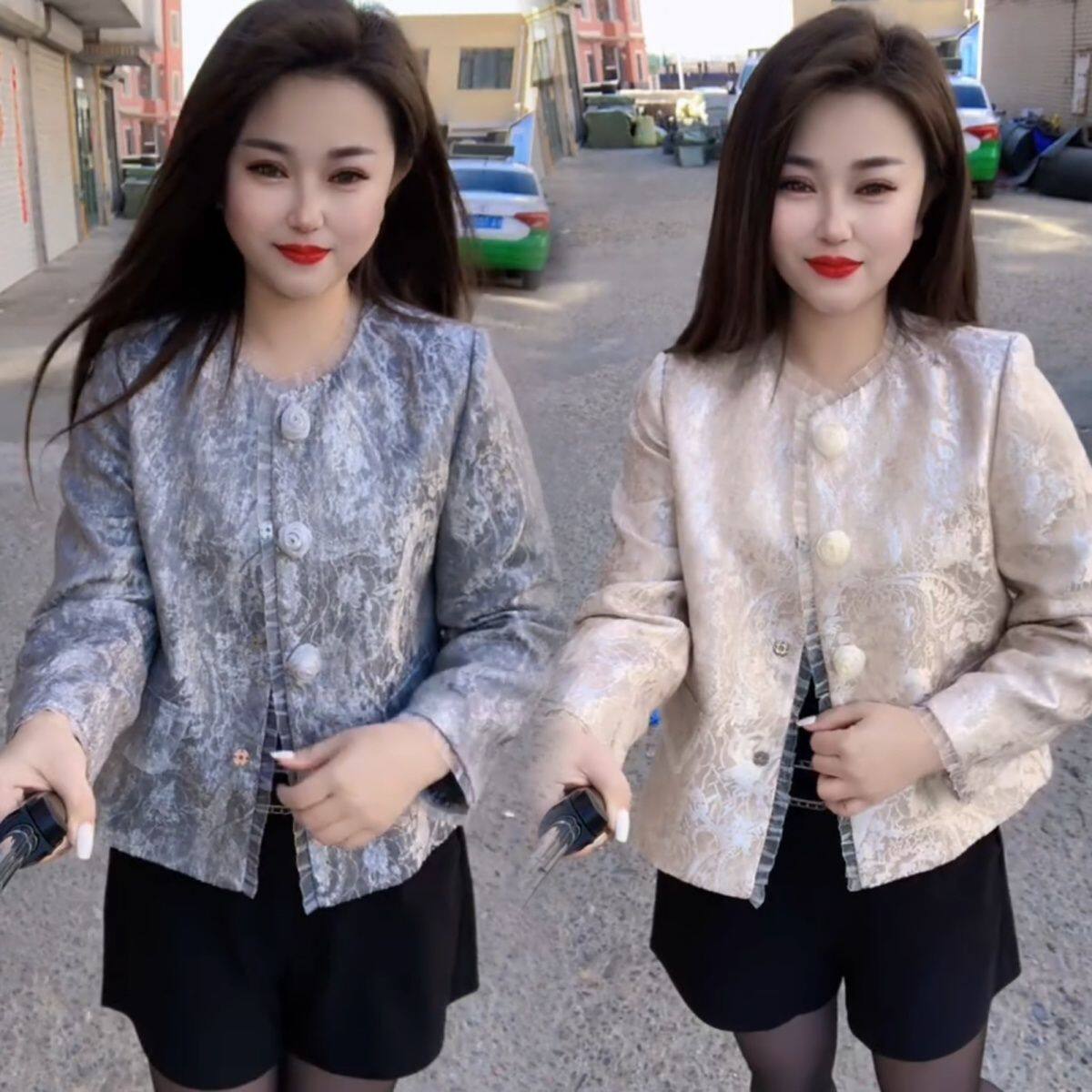新中式气质高档提花短外套女春装图片