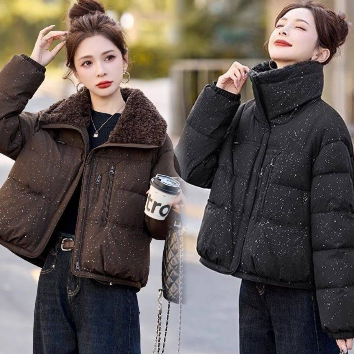 小个子烫钻短款羽绒服女2025冬季新款超好看减龄羊羔毛保暖厚外套,女装/女士精品,短外套,淘宝优惠券,粉丝福利购,淘宝优惠卷