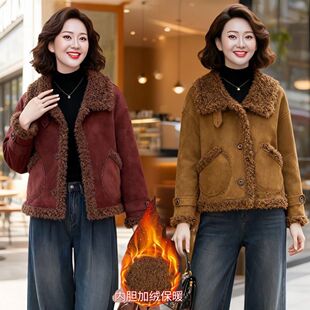 卡其色皮毛一体外套女2026冬季新款高级感超好看加厚加绒机车棉服