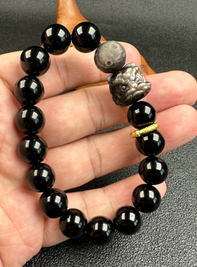 黑曜石手串女猫眼银曜石情侣手链醒狮转运珠招财送男友礼物男平安