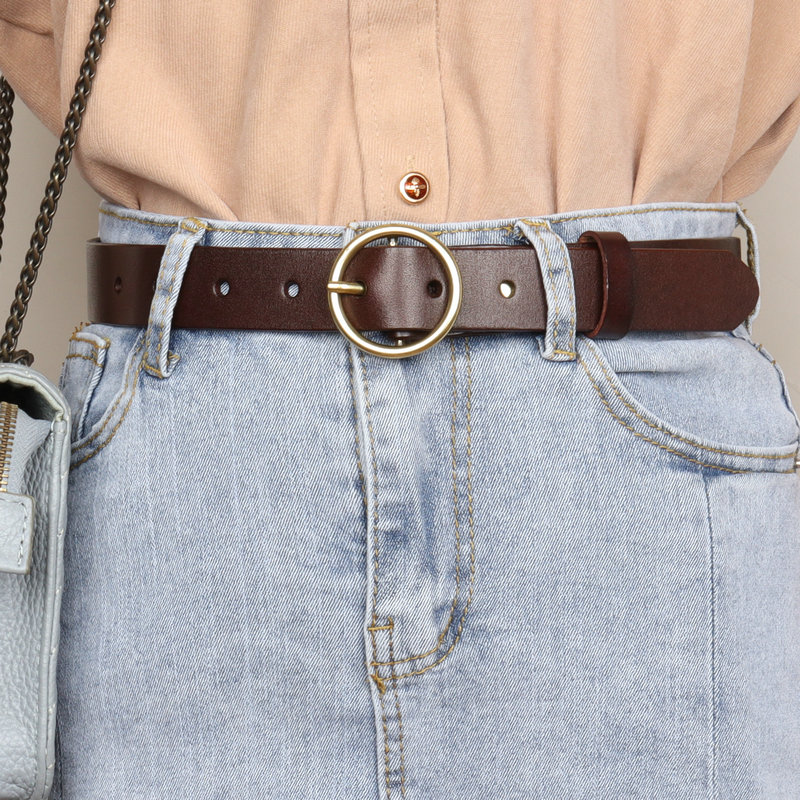 复古铜色圆扣女士皮带韩国时尚