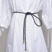 羊皮绳腰带女士细配裙子毛衣连衣裙装 饰黑色真皮大衣配饰皮带新款