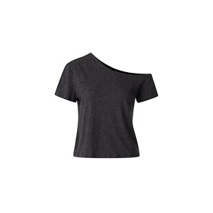 高品质正确斜肩云朵纱氛围感宽松休闲舒适天丝棉短袖T恤女