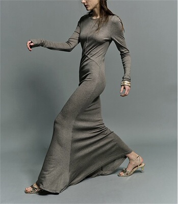 桑蚕丝长袖连衣裙 柔软细腻薄款零束缚鱼尾长裙