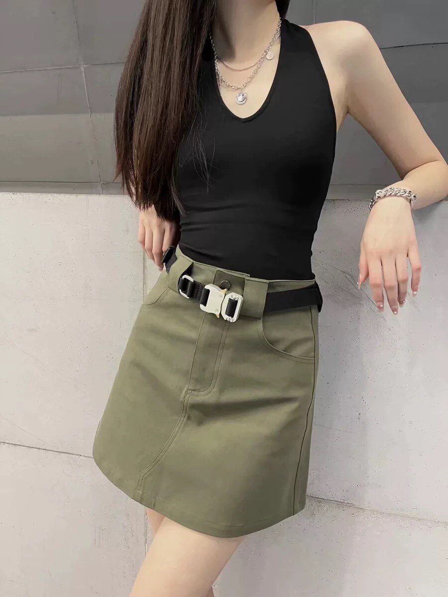 通勤军绿色工装短裙高腰舒适实穿