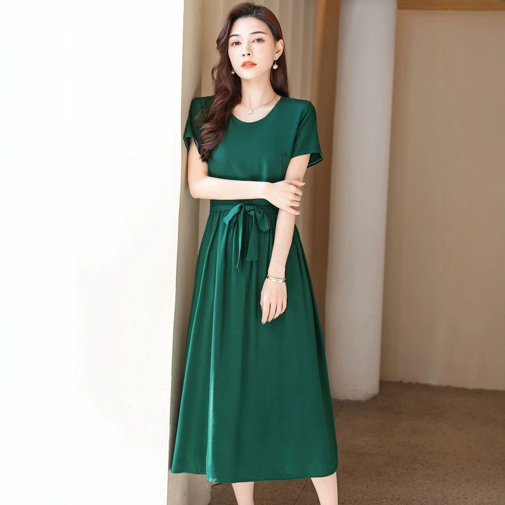 2025新款高端棉麻连衣裙夏天薄款短袖大码女装胖mm妈妈竹节棉裙子图片