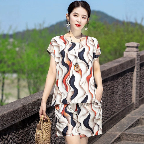 洋气纯棉绸套装女夏季薄款妈妈高端时尚外穿家居服睡衣短裤两件套