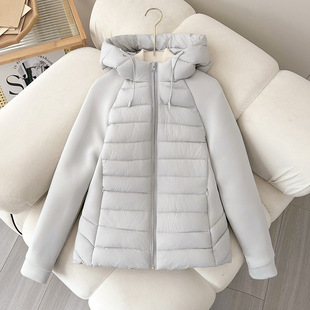 短款排骨轻薄款羽绒棉服女2025秋冬新款时尚拼接连帽修身棉衣外套