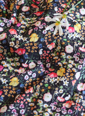 小黑野花 80支平替LIBERT长绒全棉数码印花布料面料女服装