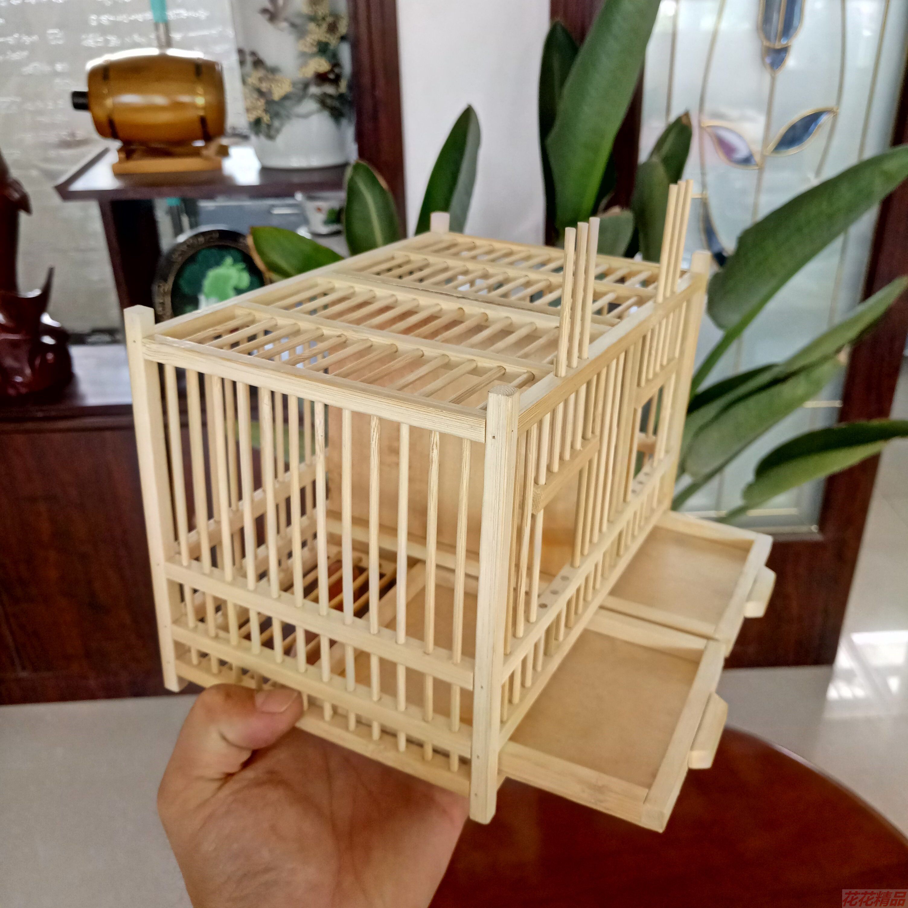 蝈蝈笼子纯手工制作纯竹子编制蛐蛐笼双格竹笼文玩鸣虫笼带抽屉