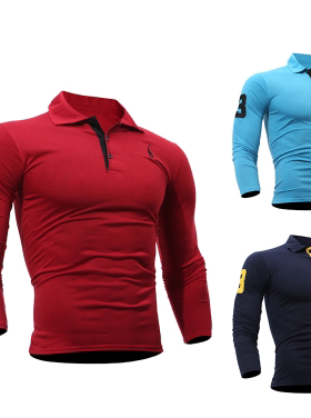 小鹿刺绣字母 男士修身长袖T恤POLO衫man men s casual t-shirts