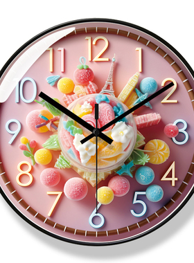 易普拉7145挂钟彩色糖果圆形静音钟表儿童卧室家用时尚创意石英钟