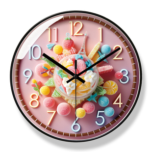 易普拉7145挂钟彩色糖果圆形静音钟表儿童卧室家用时尚 创意石英钟
