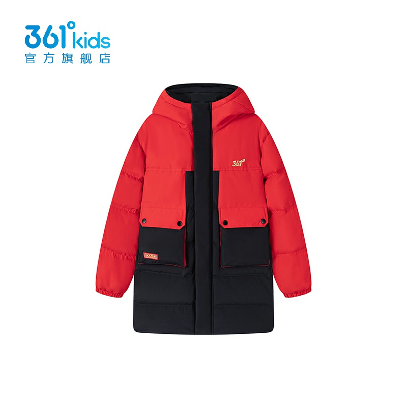 361°男童中长款羽绒服连帽新品2026春秋新年学生外套K52613901