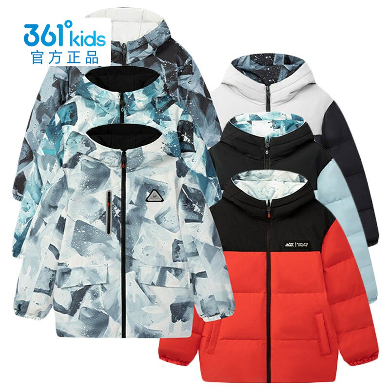 361&deg;男童两面穿羽绒服连帽新品2025冬印花儿童防风外套K52542902