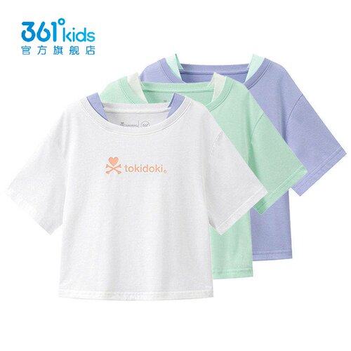 361°女童休闲短袖假两件新品2026夏秋儿童短款T恤棉质K62623202