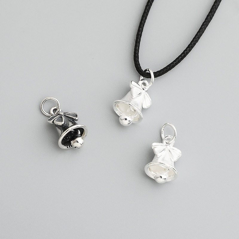 S925纯银泰银蝴蝶结铃铛吊坠DIY串珠珍珠项链手链挂件饰品配件