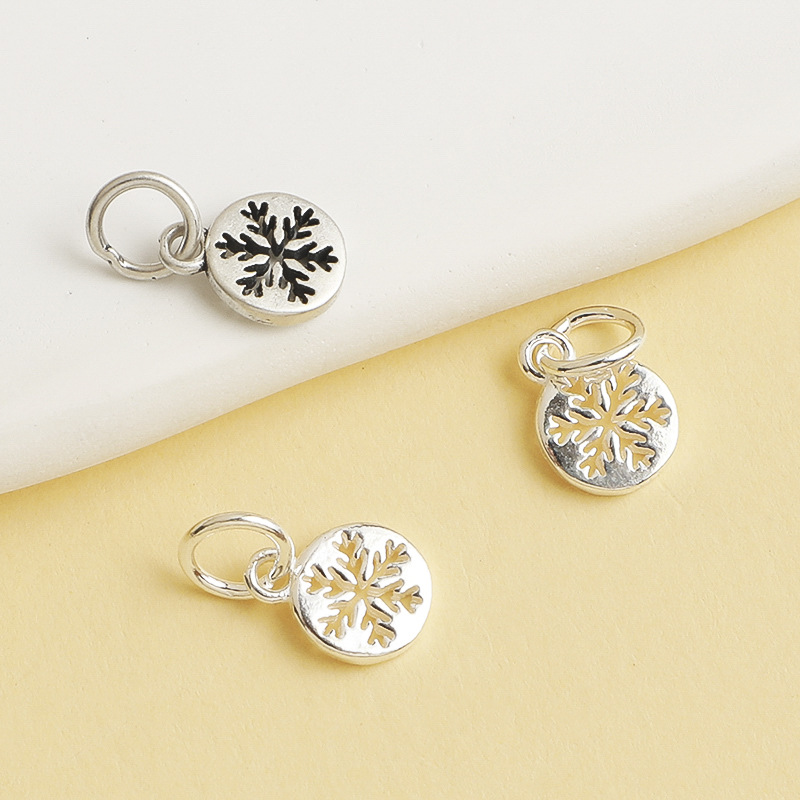 纯银S925小花吊坠配件DIY串珠编绳珍珠手链项链雪花挂件饰品材料