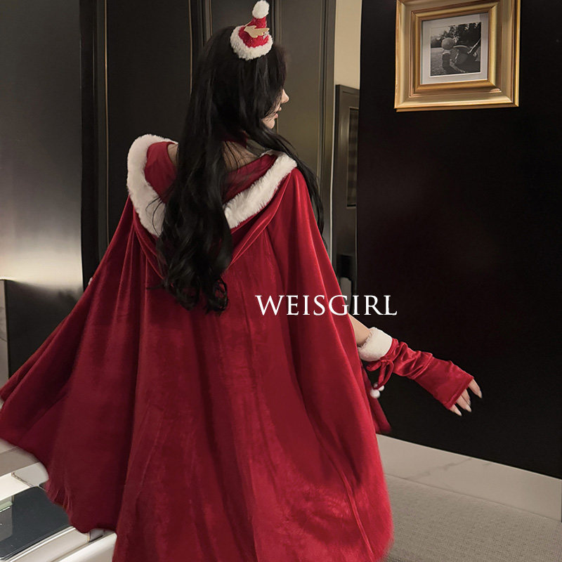 cosplay性感红色连帽斗篷圣诞节服装披肩新年麋鹿装御姐制服纯欲