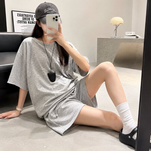 MOCO夏季棉质女短袖短裤套装