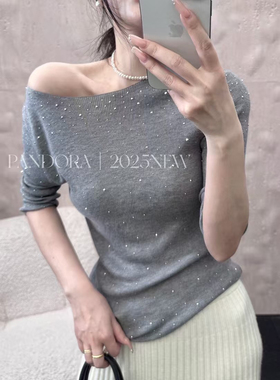 Sweet year春秋新款韩版百搭显瘦一字肩针织衫女毛衣打底上衣