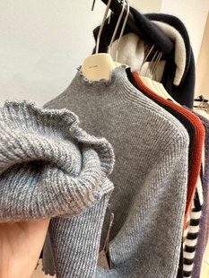 针织 正版 韩国秋冬木耳领羊毛长袖 自留怒推 后贝壳打底毛衣 欧货