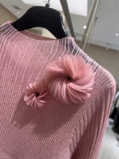 上衣法式 2025秋季 女半高领镂空百搭打底衫 针织衫 新品 花朵烫钻修身