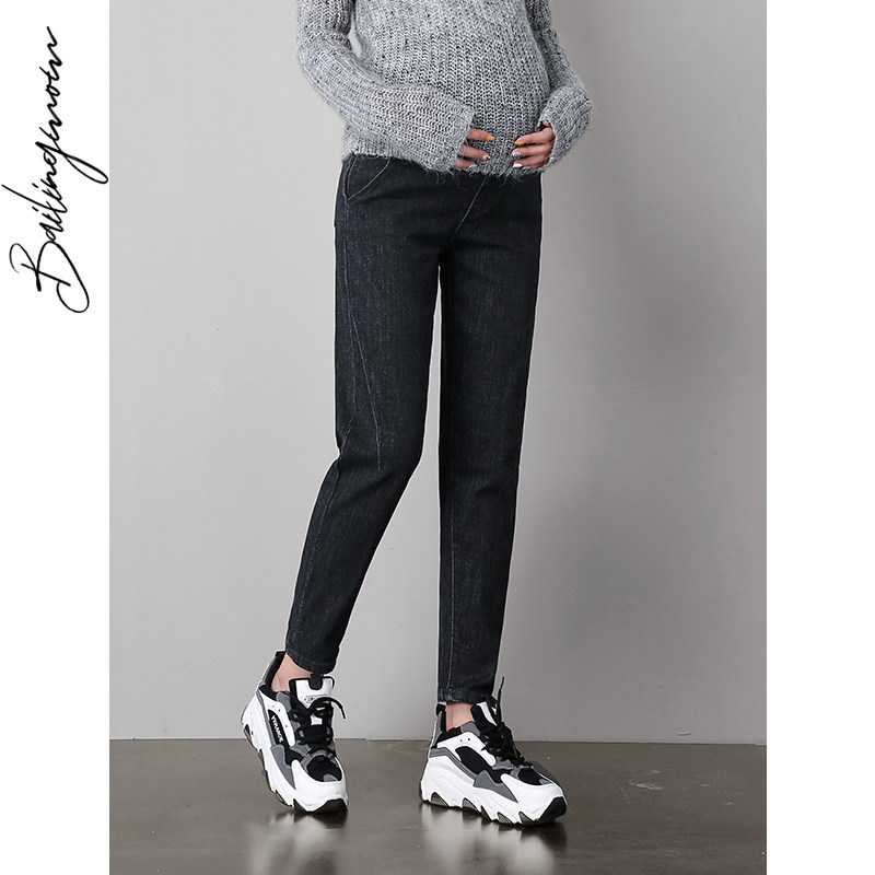 孕妇裤春秋牛仔裤时尚宽松大码老爹薄款九分秋季外穿阔腿直筒长裤