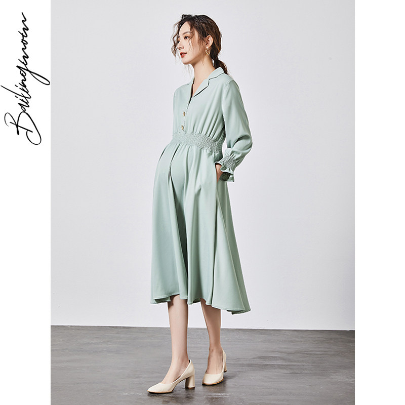 孕妇秋装外出洋气连衣裙时尚款遮肚不显怀时尚上衣孕妇装潮妈春秋