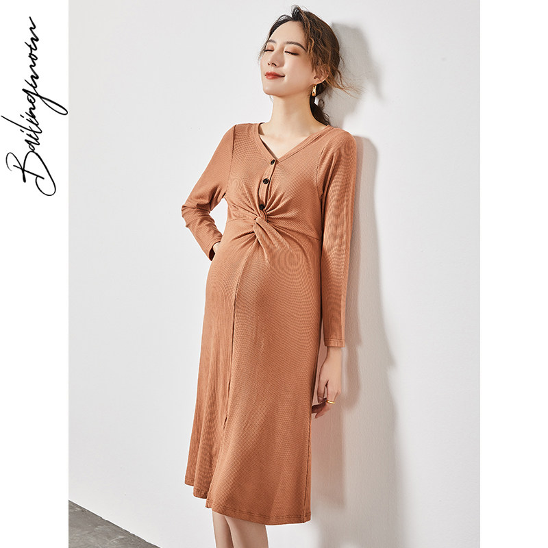 孕妇连衣裙秋装2020新款女早秋孕妇装外出哺乳时尚款潮妈长裙秋季