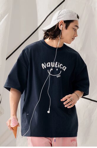 nautica 白帆×CityBoy日系休闲无性别笑脸多巴胺短袖T恤TW5101