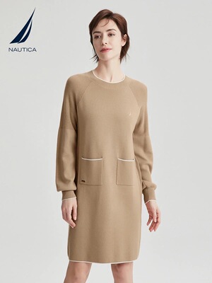 清货价NAUTICA/诺帝卡女装羊棉混纺毛衣连衣裙
