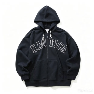 nautica white sail白帆中性宽松重磅毛圈休闲针织卫衣外套KW5379