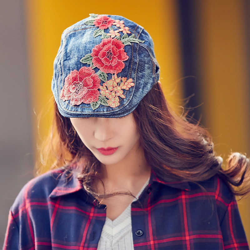 民族刺绣牛仔鸭舌帽贝雷帽中国风绣花帽子休闲复古前进帽