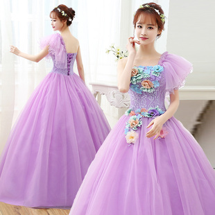 女主持演出礼服蓬蓬裙 长款 新款 彩纱婚纱礼服舞台独唱艺考影楼服装