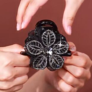 新款闪钻花朵8cm抓夹气质优雅后脑勺鲨鱼夹轻奢爆款头发夹子发饰