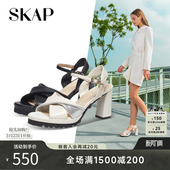 SKAP圣伽步2026春夏新款 羊皮革高跟优雅舒适气质粗跟女士凉鞋