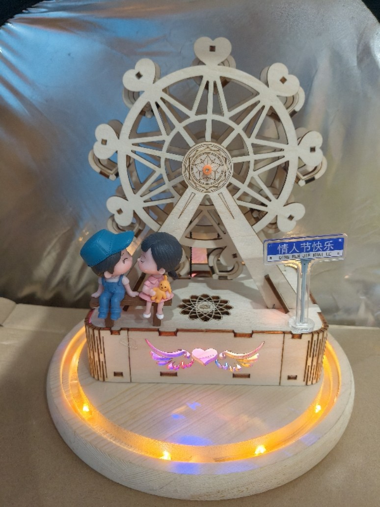 手工diy电动八音盒玻璃罩充电摩天轮有钱花自动旋转内含70首音乐