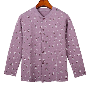 中老年女士秋衣纯棉女单件三层保暖老太太线衣老年人对襟奶奶开衫