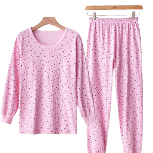 中老年人纯棉秋衣秋裤女套装保暖内衣全棉妈妈老式棉毛衫加肥大码