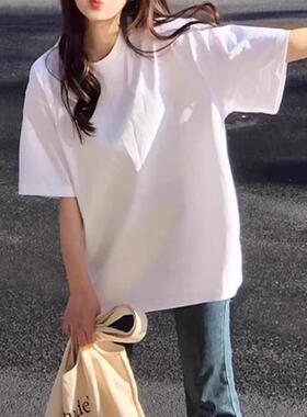 盐系小白体2025夏季新款休闲简约白色短袖t恤女宽松oversize上衣