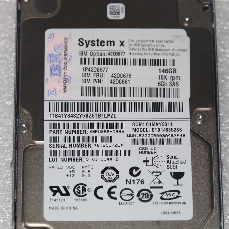 原装IBM 146G 15K 2.5 6Gb SAS硬盘42D0677 42D0678 服务器硬盘