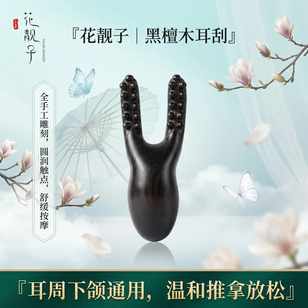 花靓子黑檀木耳刮脸部经络梳刮面部头部眼部刮鼻梁神器家用美鼻器