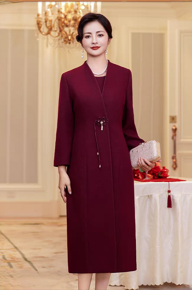 俏佳人高定轻奢羊毛喜妈妈喜婆婆婚宴气质礼服平时可穿聚会优雅款