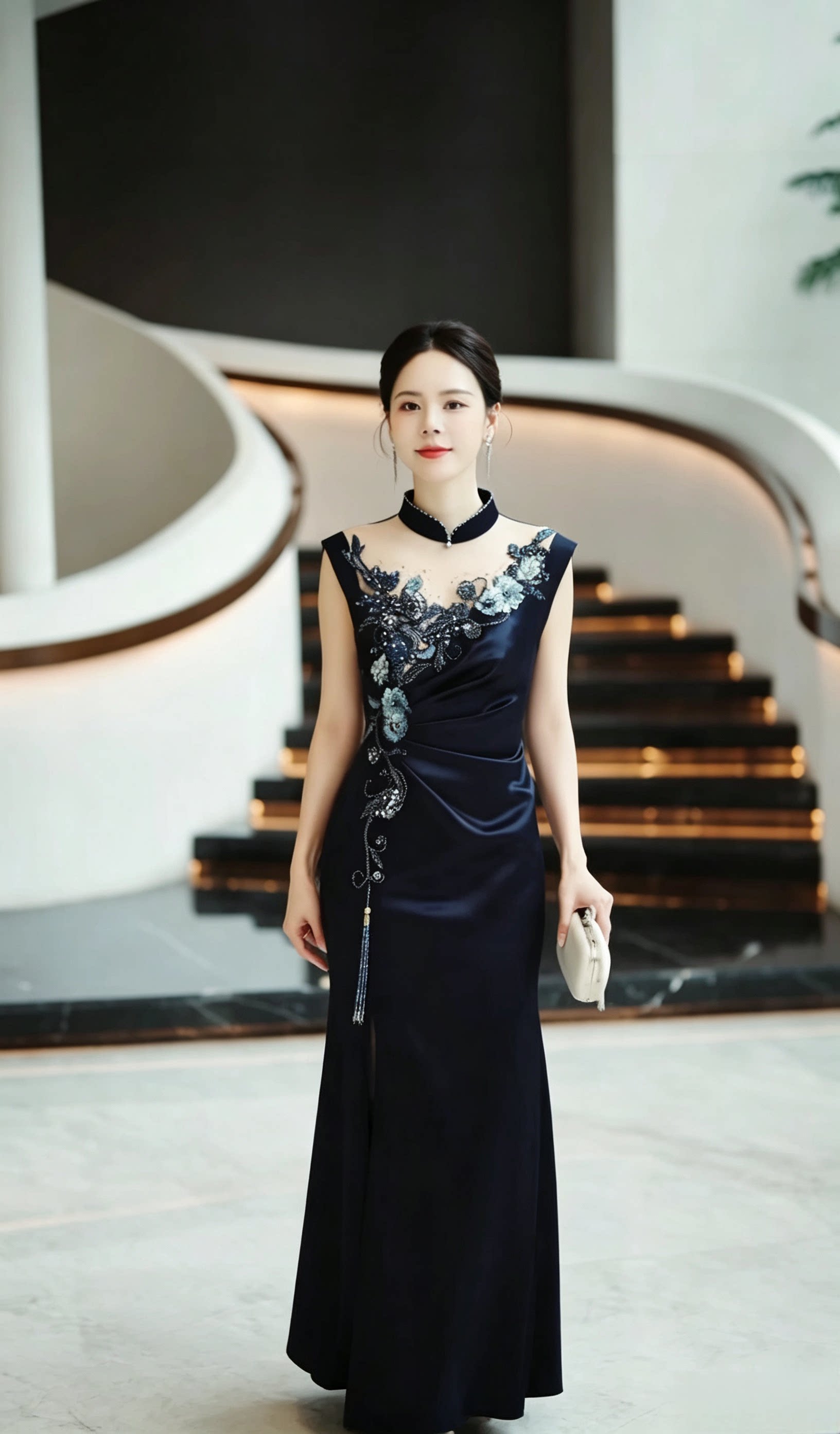 轻奢量身定制喜婆婆礼服 私人定做重工醋酸旗袍 高级感宴会晚宴裙图片