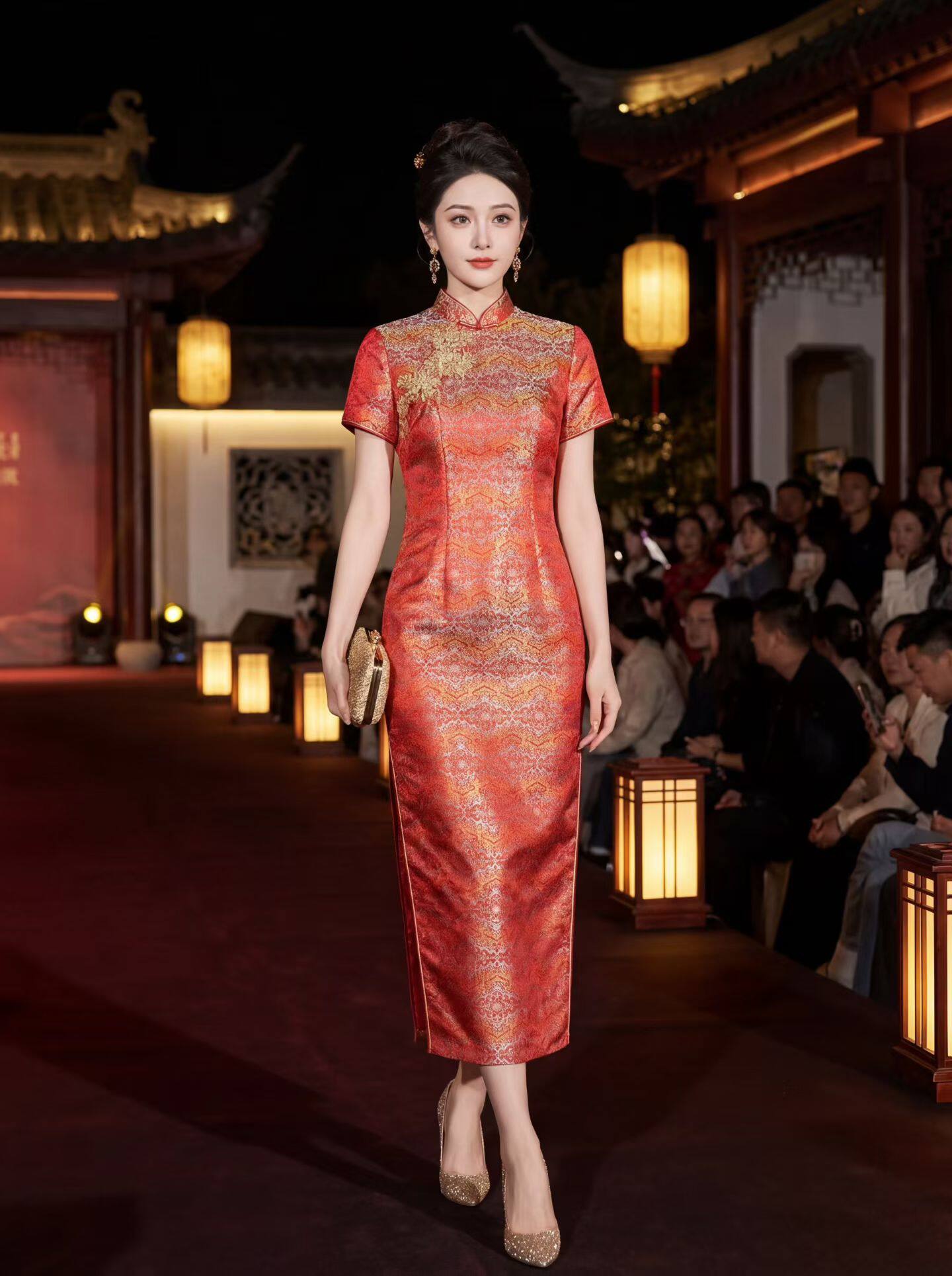 俏佳人高定轻奢宋锦提花高贵洋气修身妈妈旗袍（婚礼聚会中高考）